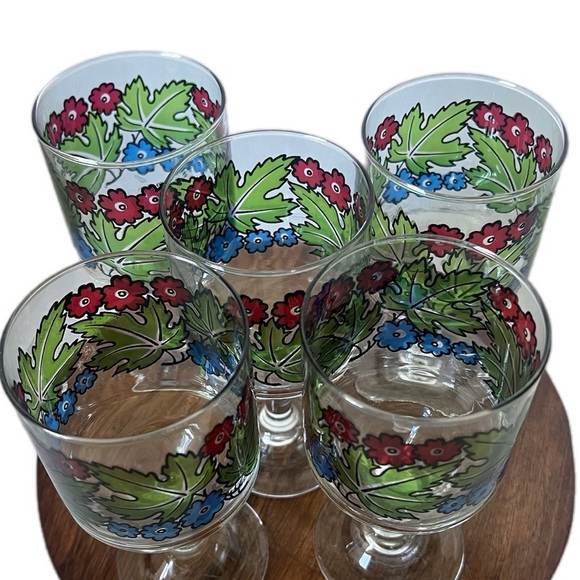 Vintage Libbey Glassware Tiffany Foliage Stemmed Cocktail Wine Pedestal Glasses - Picture 8 of 8